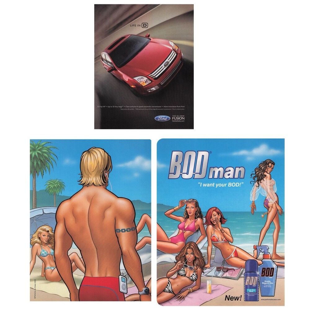 2005 Print Ad Bod Fragrance Deodorant Spray Beach Bikini Ford Focus Car Print Ad